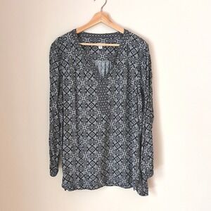 J Jill Womens Long Sleeve Tunic Top Geometric Print V Neck Size XL